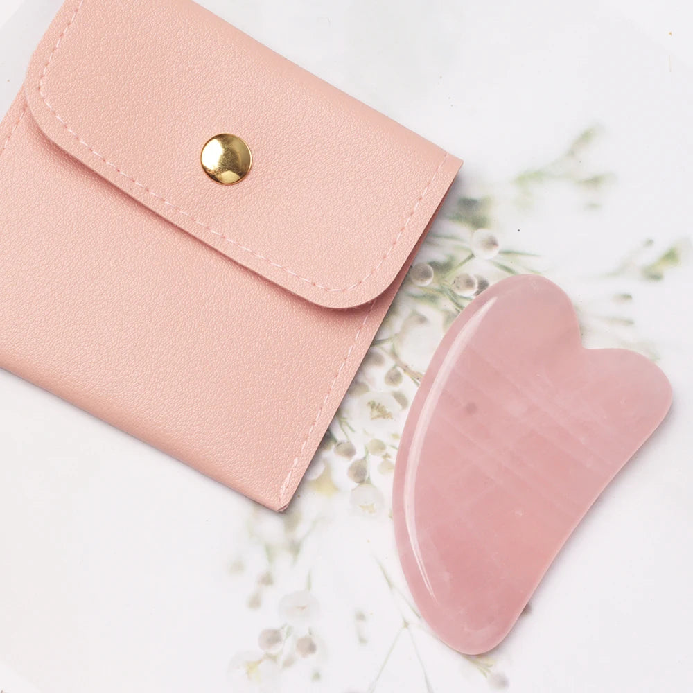 Rose Quartz-Style Gua Sha Facial Stone with Pouch
