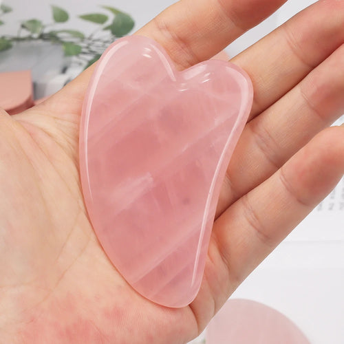 Rose Quartz-Style Gua Sha Facial Stone with Pouch