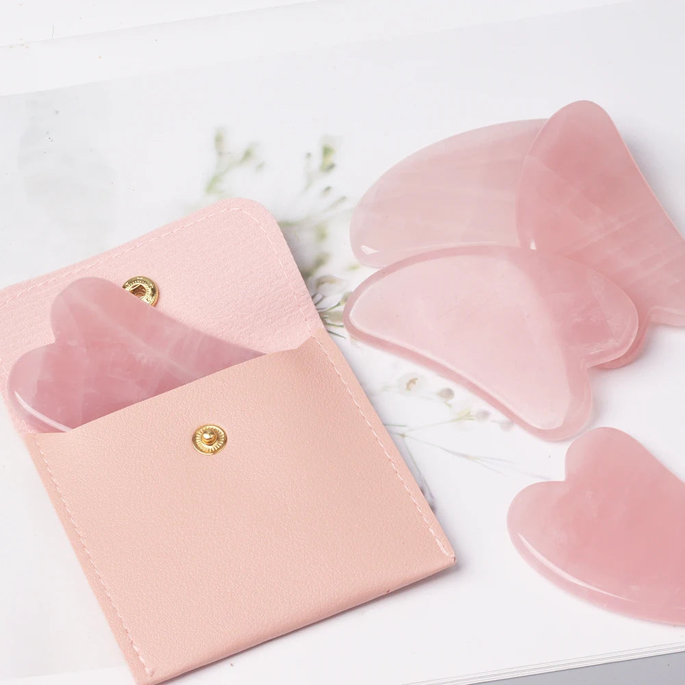 Rose Quartz-Style Gua Sha Facial Stone with Pouch